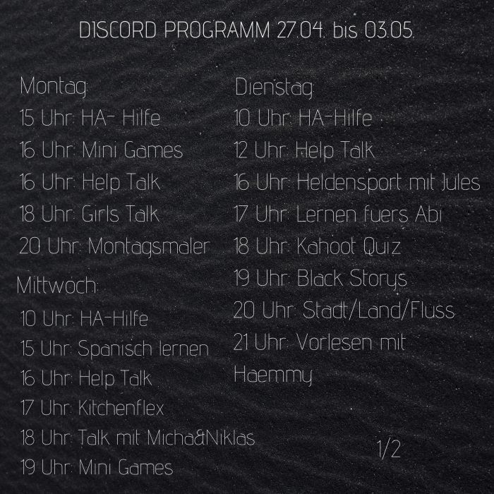 Programm Discord vom 20.04. bis 26.04.1